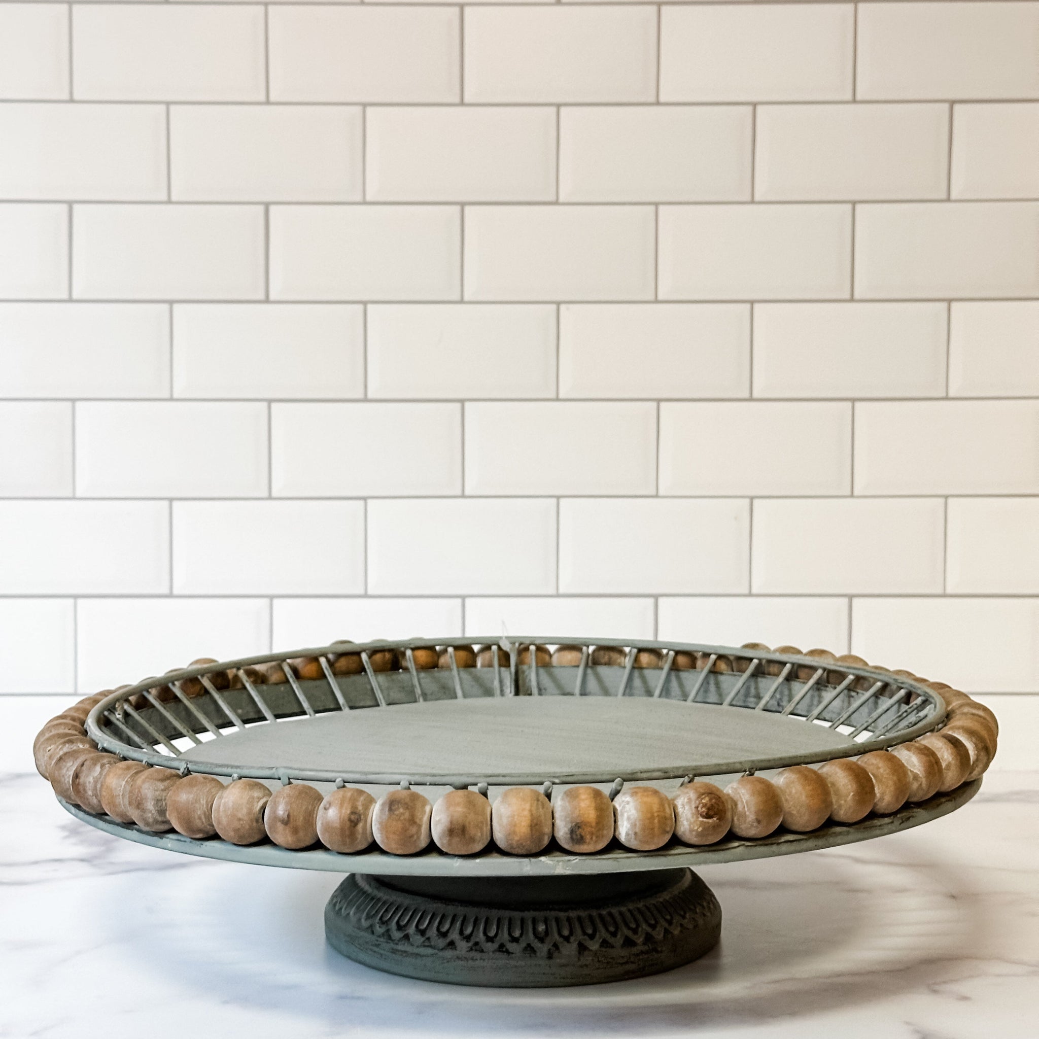 Boho Wood & Metal Ball Cake Stand