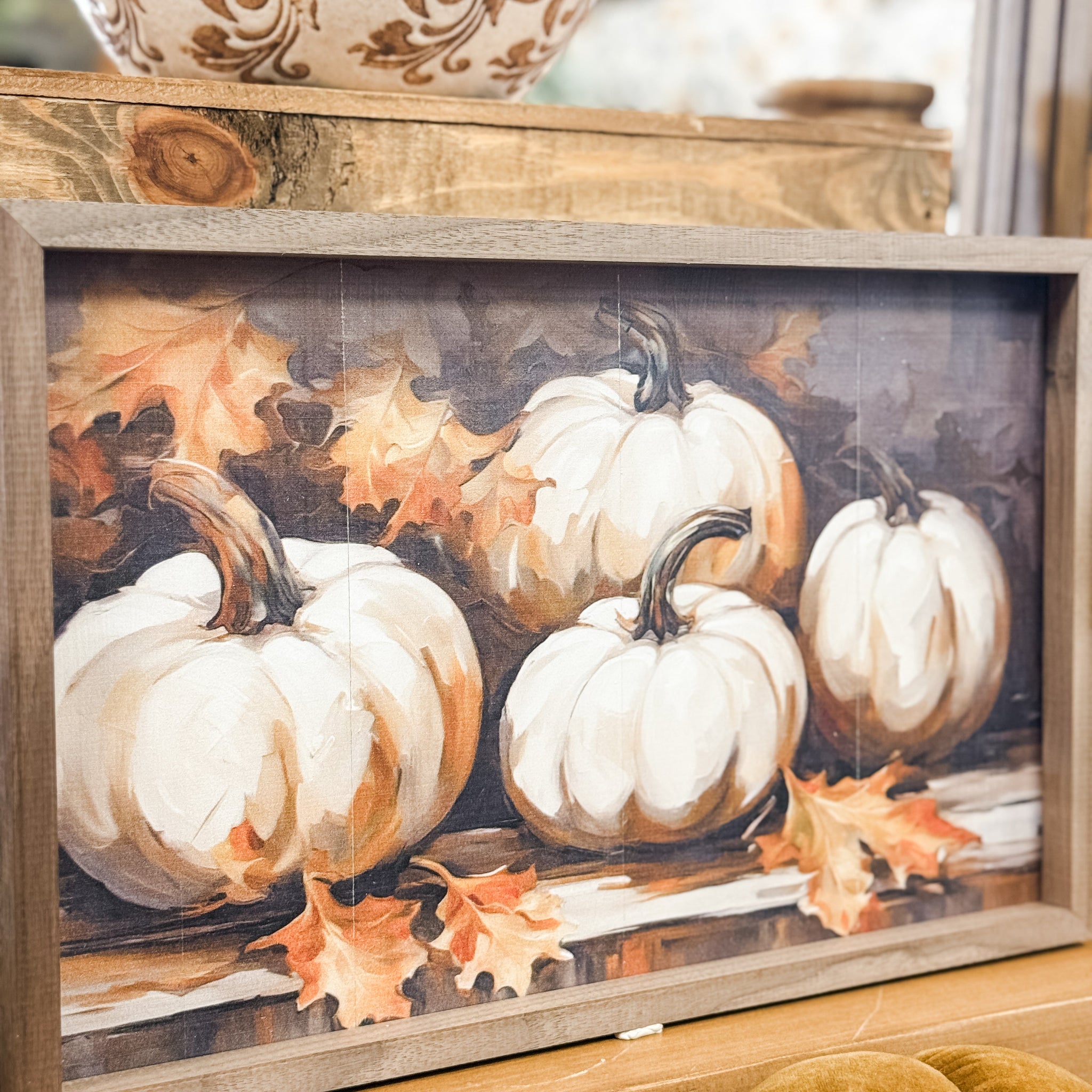 Four White Pumpkins Wall Decor