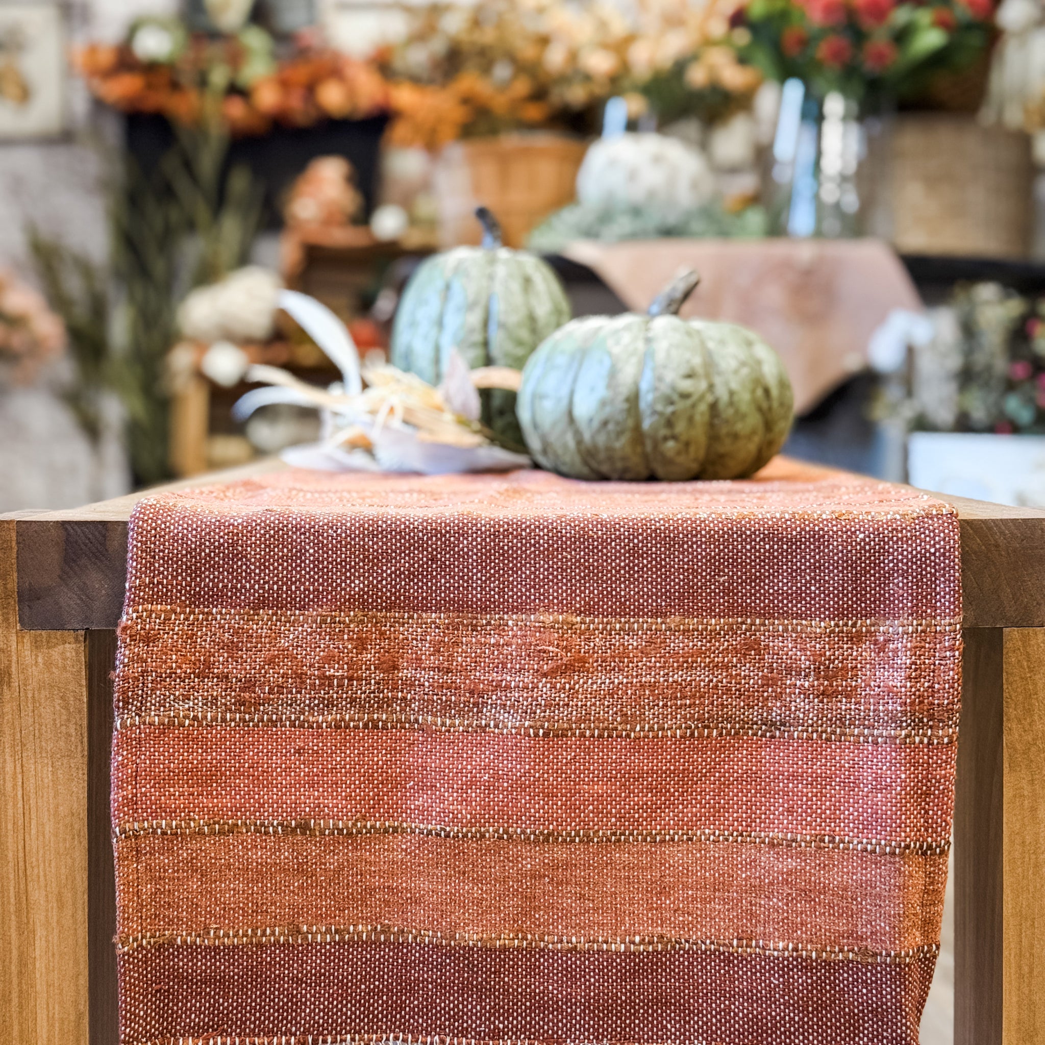 Woven Blend Slub Striped Table Runner with Frayed Edges