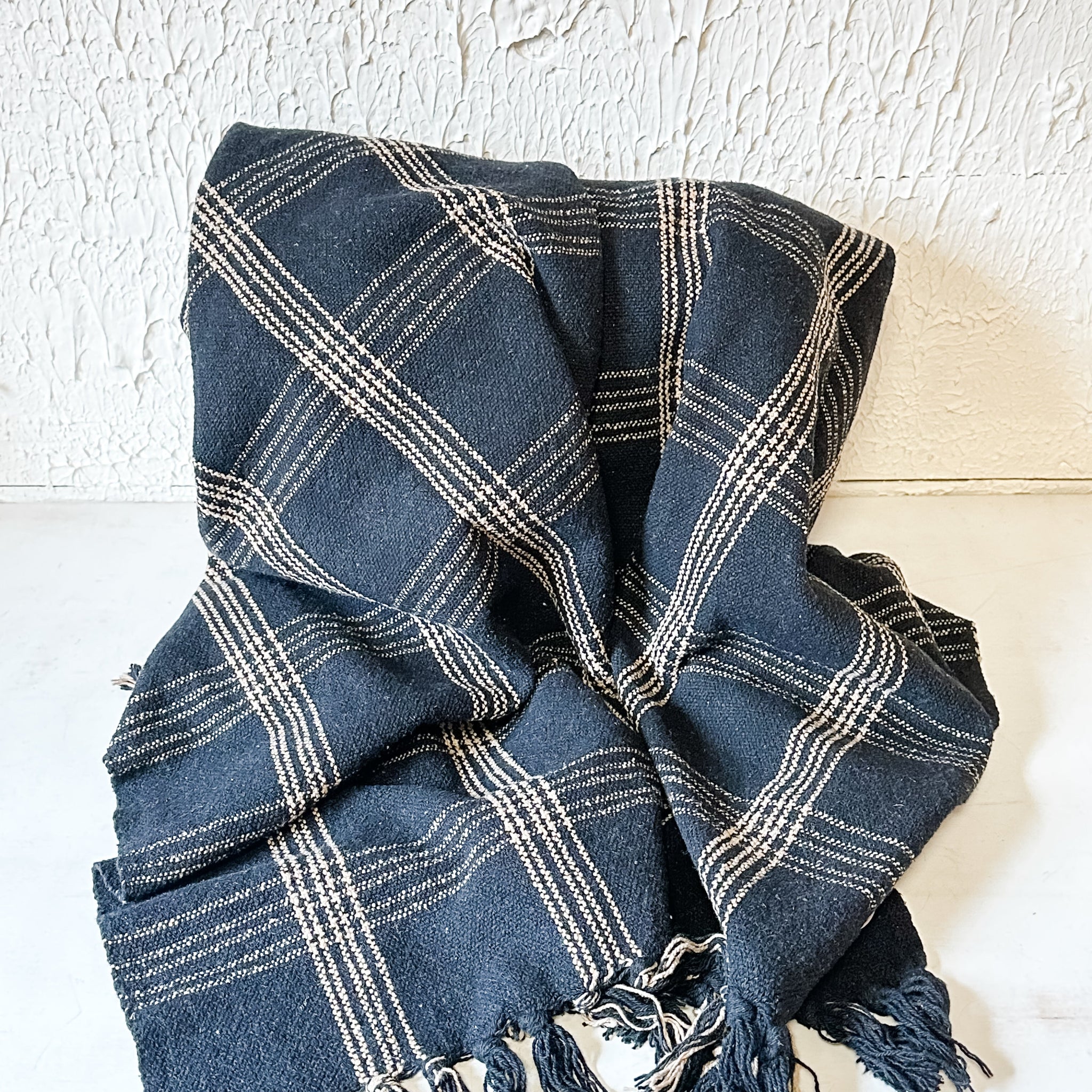 Woven Recycled Cotton Black Plaid Throw